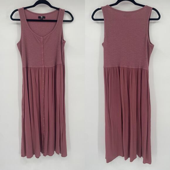 Frye Women's Dusty Rose Pink Button Front Midi Dress Size Medium - Picture 3 of 11